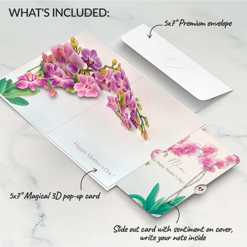Mother’s Day Orchid Pop-Up Card and Sentiment Set for Mom - Image 2