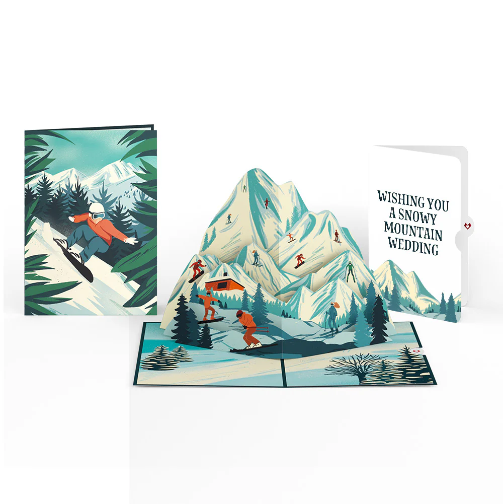 Mountain Snowboard Adventure Wedding Pop-Up Card and Sentiment Set