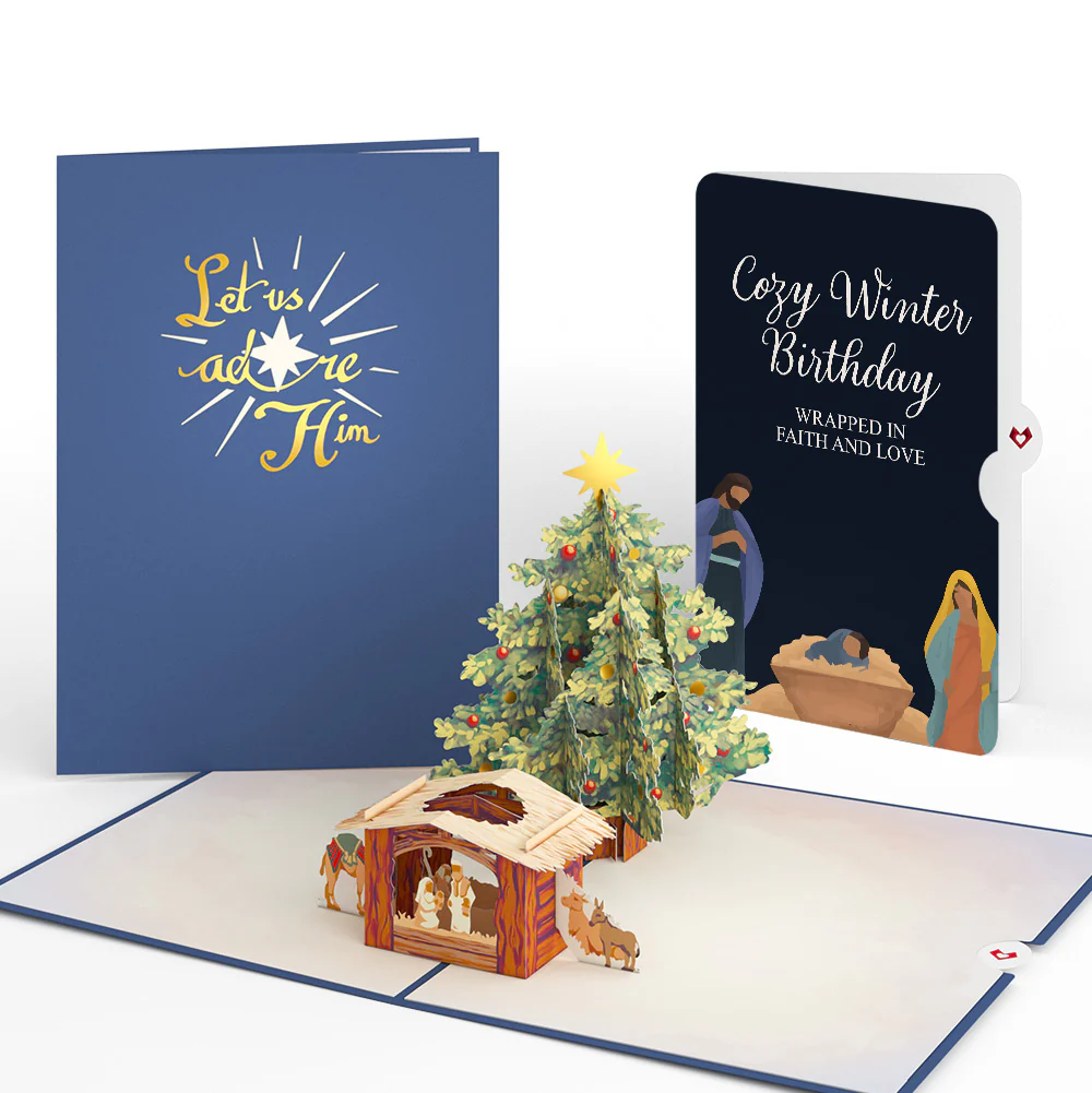 Nativity Christmas Tree Pop-Up Card and Birthday Sentiment Set