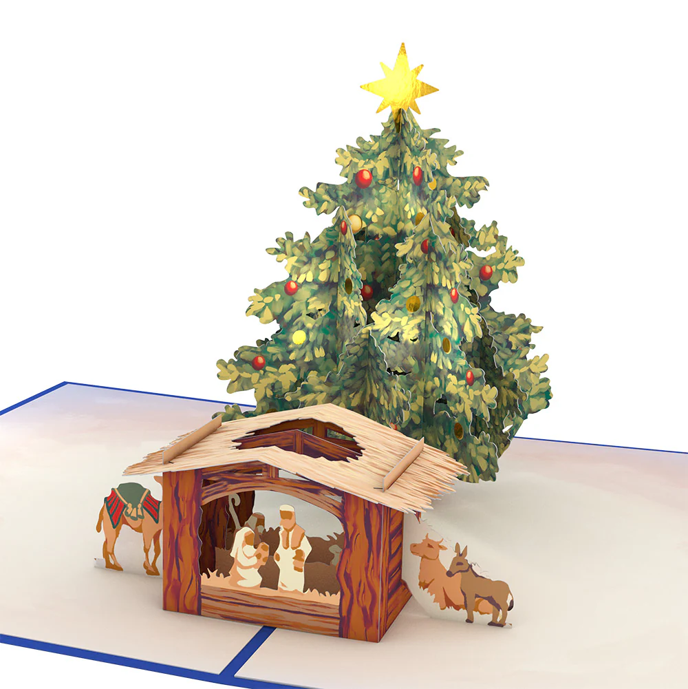 Nativity Christmas Tree Pop-Up Card and Birthday Sentiment Set - Image 3