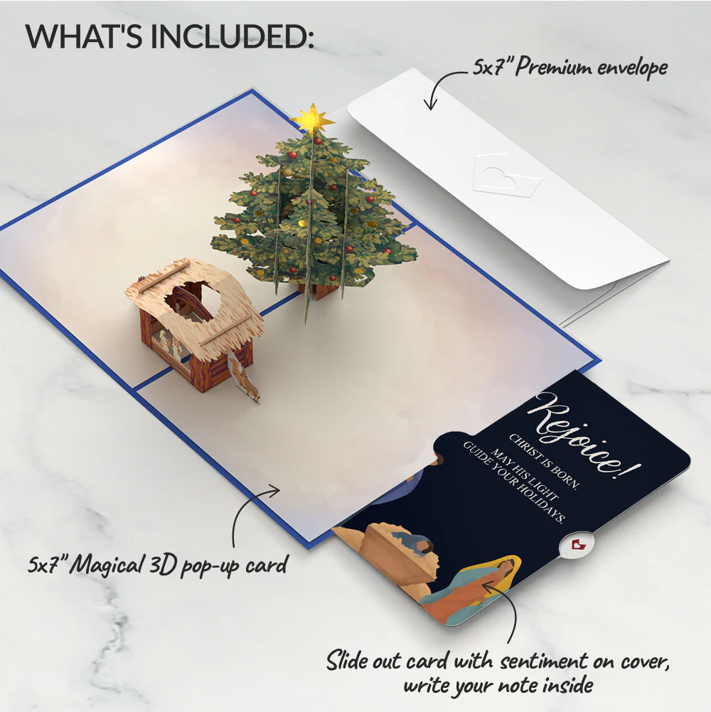 Nativity Christmas Tree Pop-Up Card and Rejoice Sentiment Set - Image 2