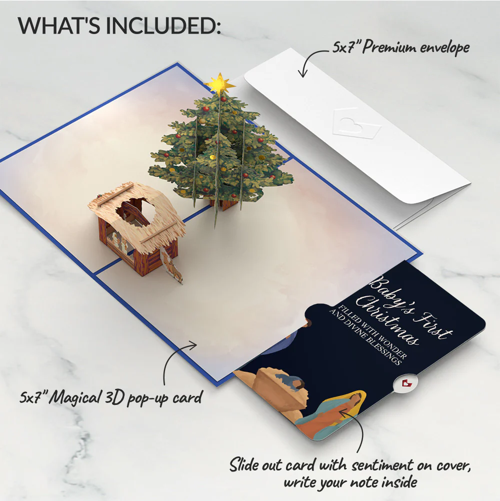Nativity Christmas Tree Pop-Up Card and Sentiment Set for Baby - Image 2