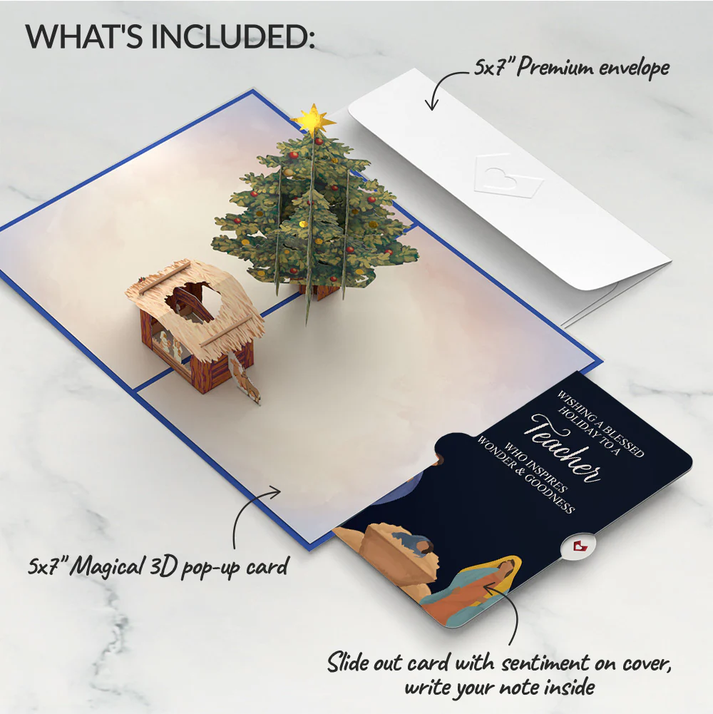 Nativity Christmas Tree Pop-Up Card and Sentiment Set for Teacher - Image 2