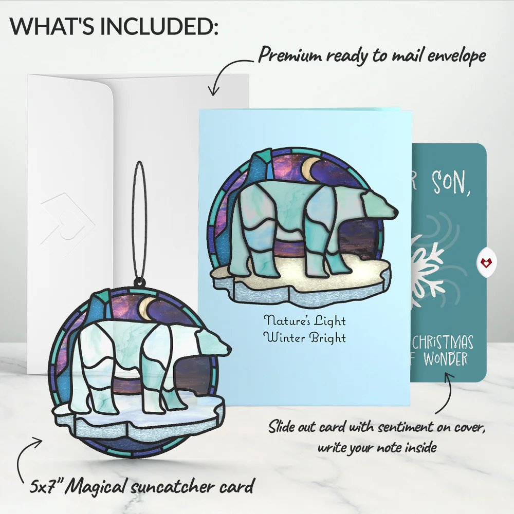 Nature's Light Polar Bear Christmas Suncatcher Card and Sentiment Set for Son - Image 2