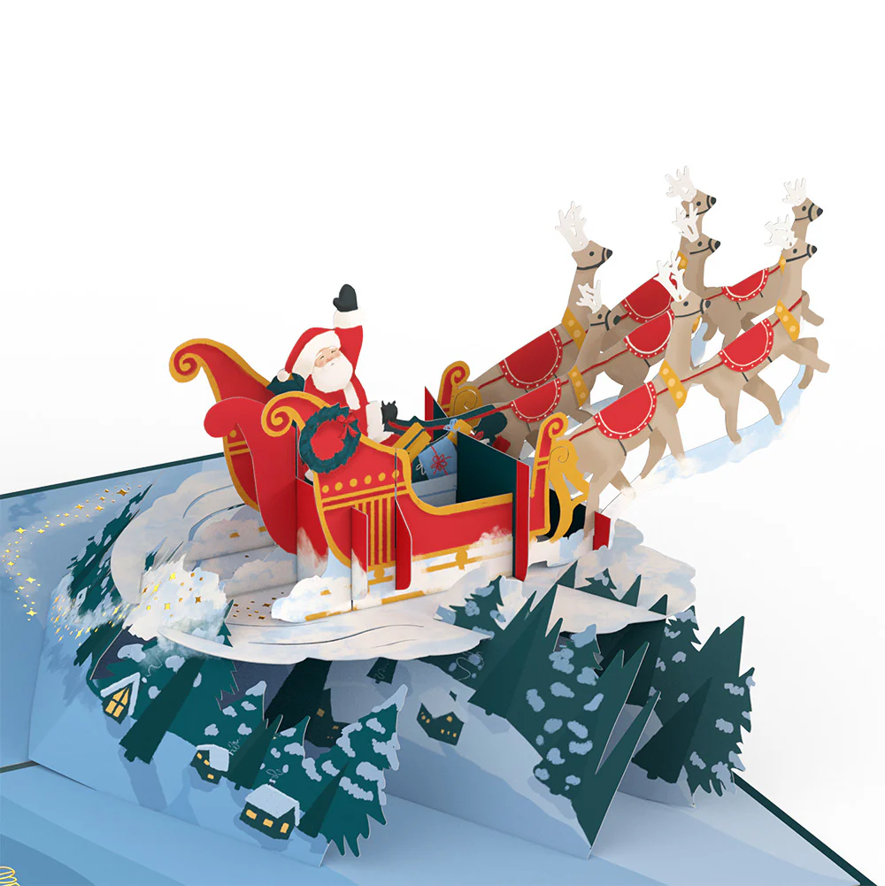 Night Sky Santa Sleigh Christmas Pop-Up Card and Snowflake Kindness Sentiment Set - Image 3