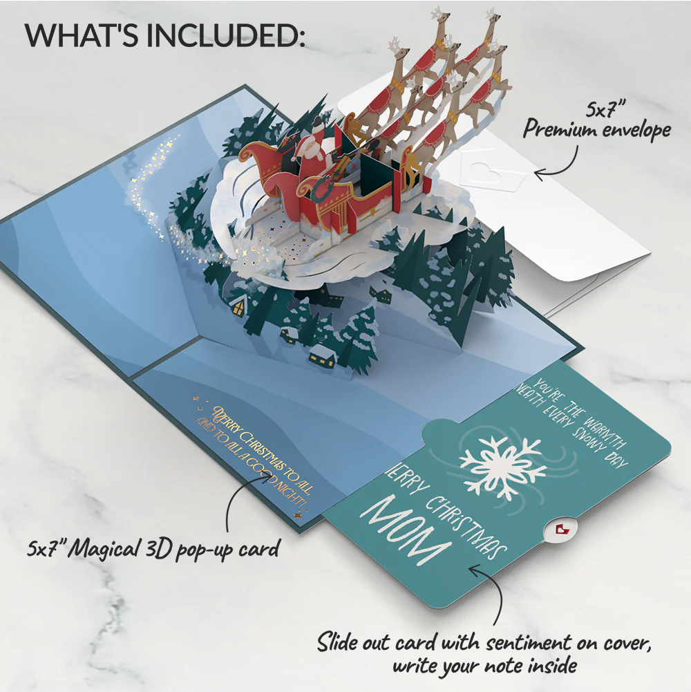 Night Sky Santa Sleigh Christmas Pop-Up Card and Sentiment Set for Mom - Image 2