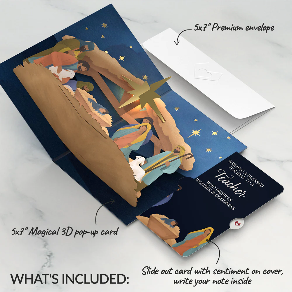 Oh Holy Night Nativity Christmas Light-Up Pop-Up Card and Sentiment Set for Teacher - Image 2