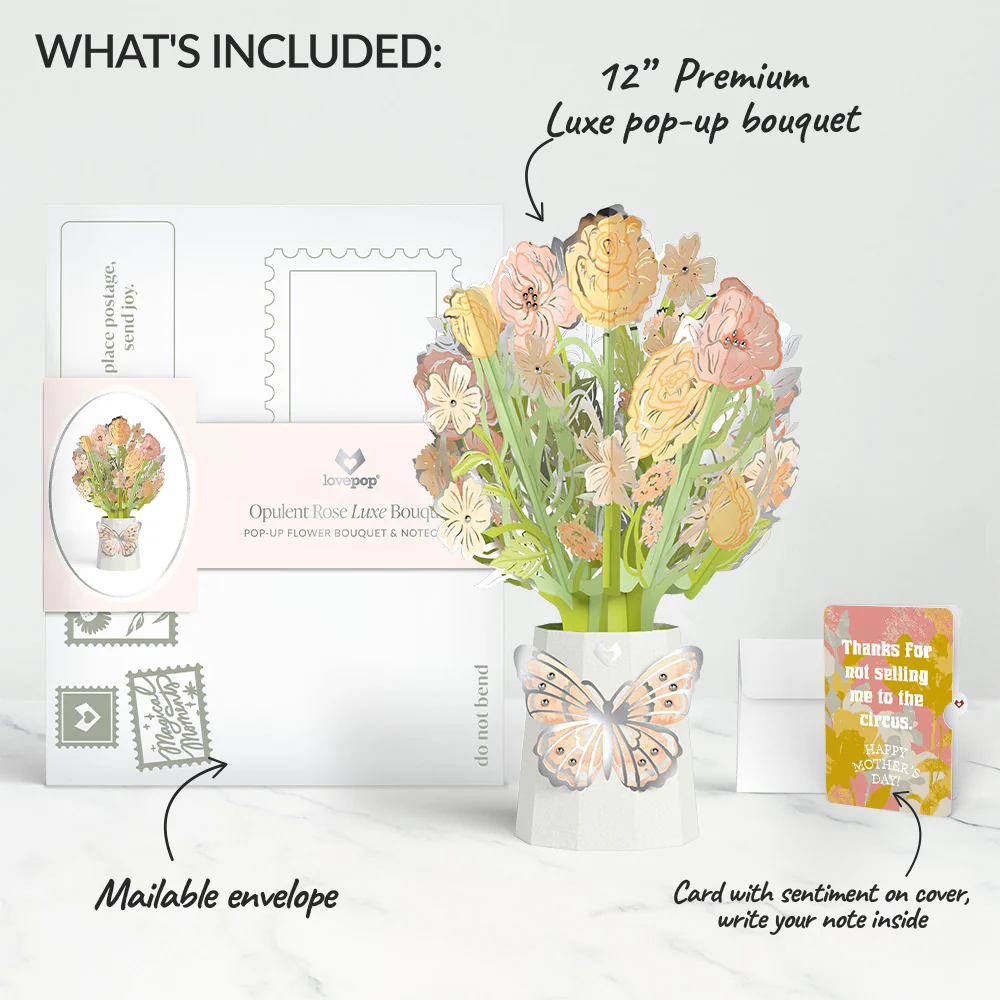 Opulent Rose Mother’s Day Luxe Bouquet and Playful Painted Bloom Sentiment Set for Mom - Image 2
