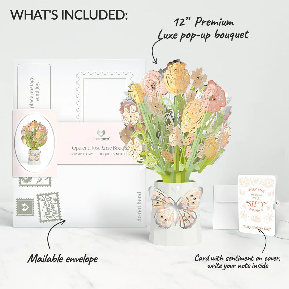 Opulent Rose Mother’s Day Luxe Bouquet and Retro Bloom Sass Sentiment Set for Mom - Image 2