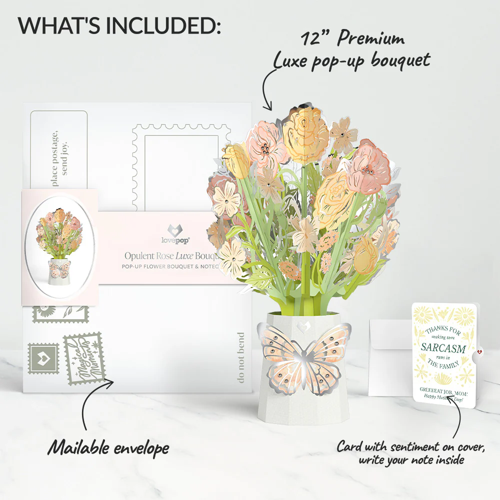 Opulent Rose Mother’s Day Luxe Bouquet and Sunny Sarcasm Garden Sentiment Set for Mom - Image 2