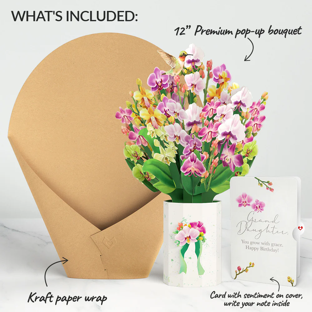 Orchid Birthday Bouquet and Sentiment Set for Granddaughter  - Image 2