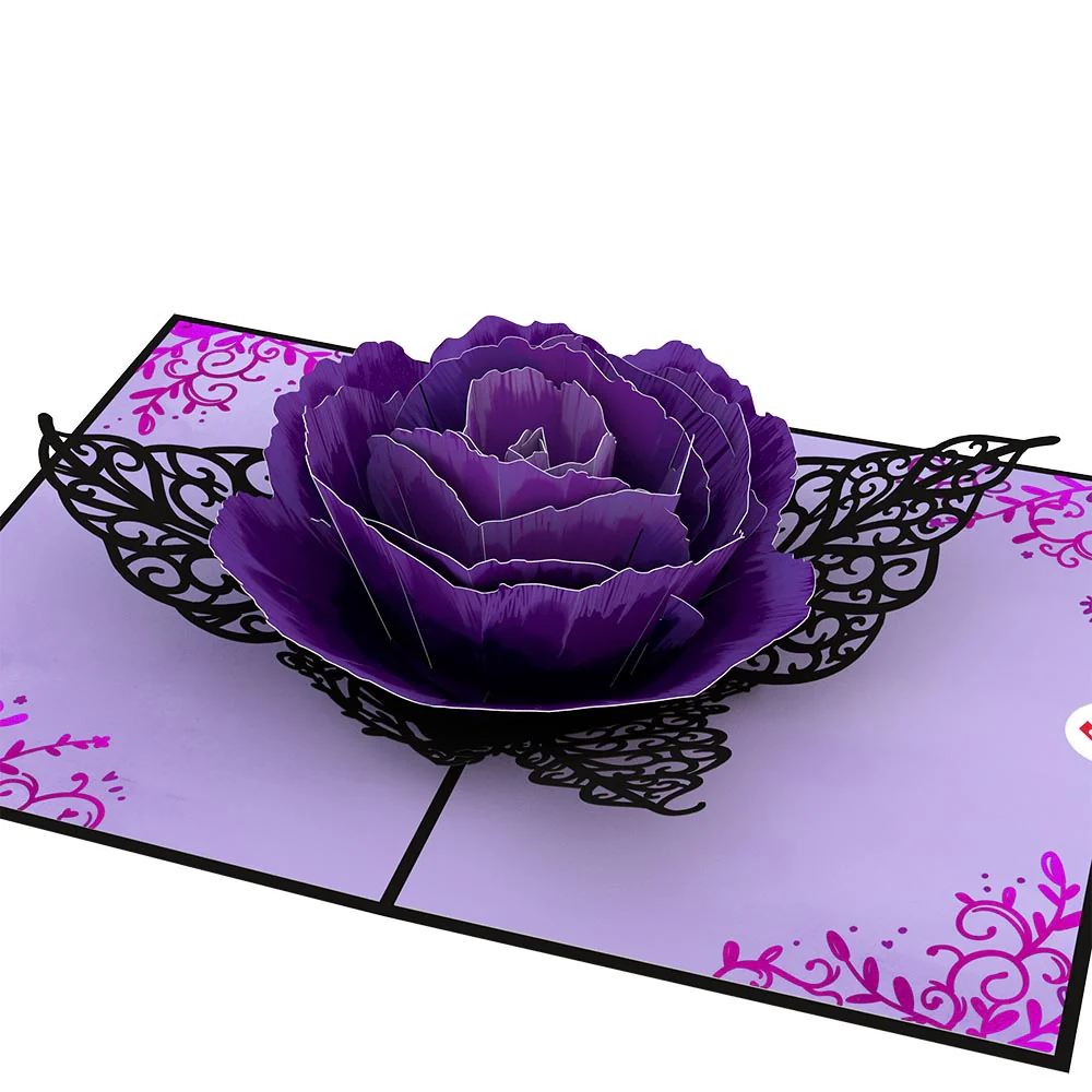 Ornate Purple Rose Bloom Pop-Up Card - Image 2