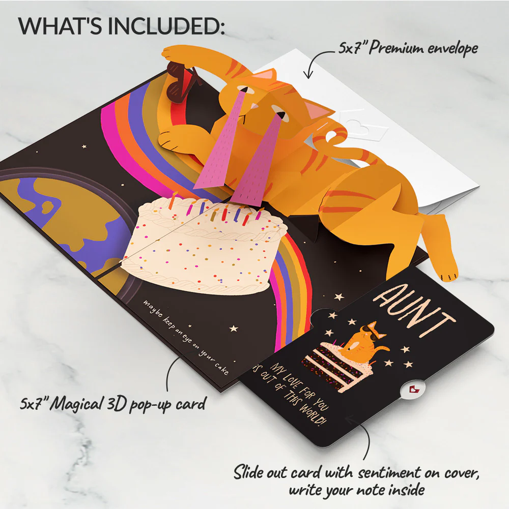 Out of this World Birthday Cat Pop-Up Card and Sentiment Set for Aunt - Image 2