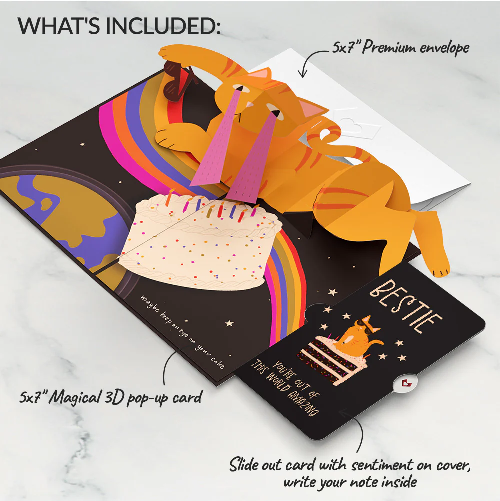 Out of this World Birthday Cat Pop-Up Card and Sentiment Set for Bestie - Image 2