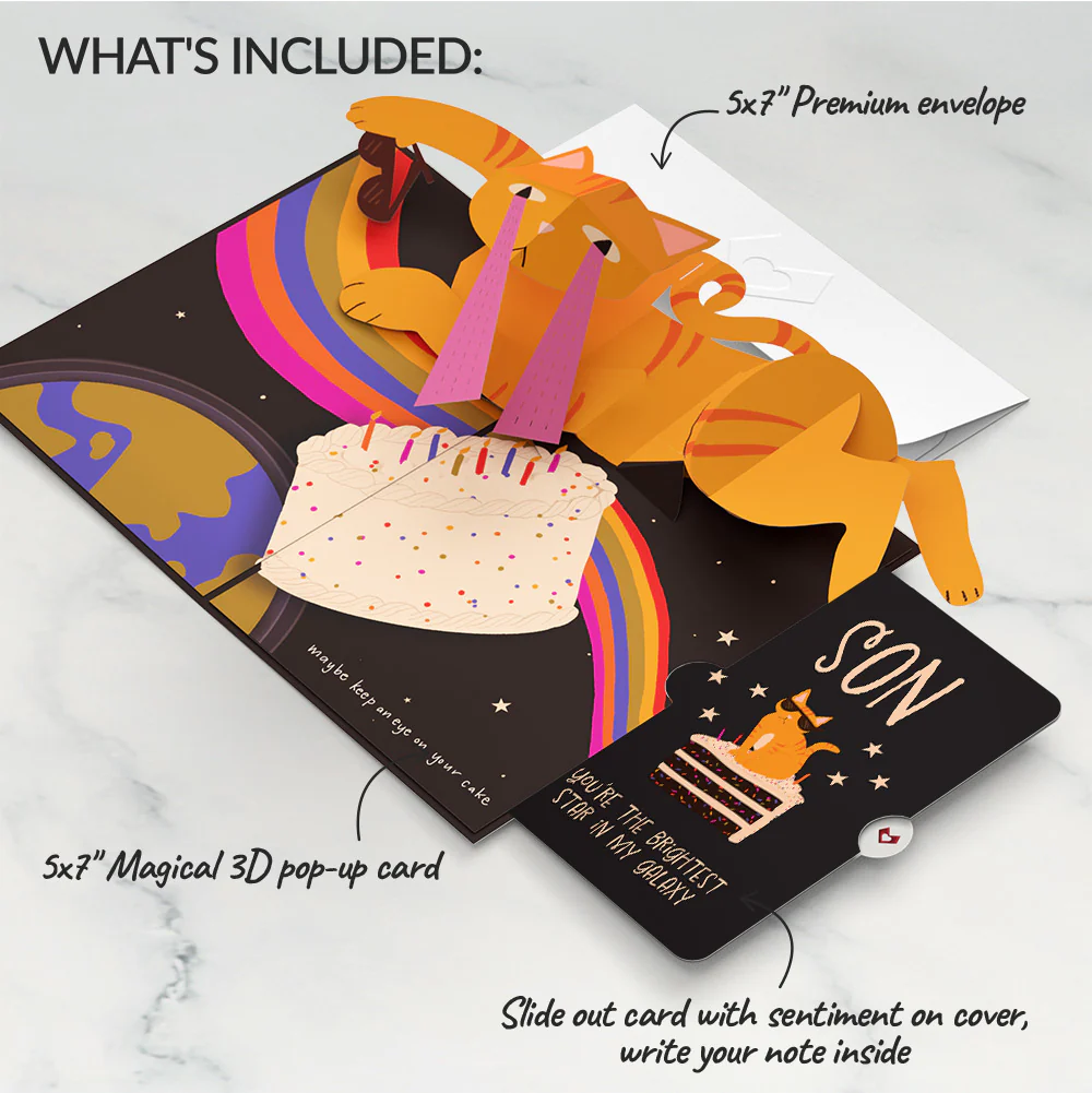 Out of this World Birthday Cat Pop-Up Card and Sentiment Set for Son - Image 2