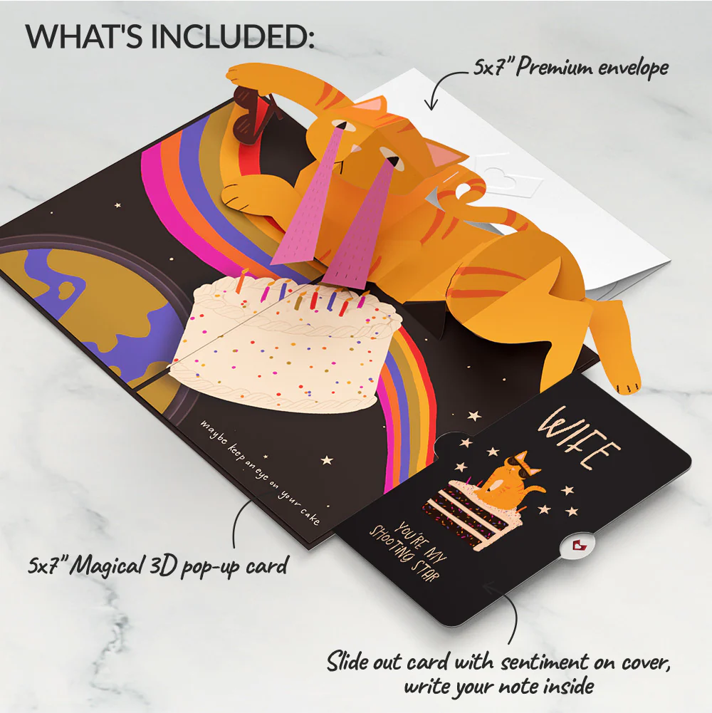 Out of this World Birthday Cat Pop-Up Card and Sentiment Set for Wife - Image 2