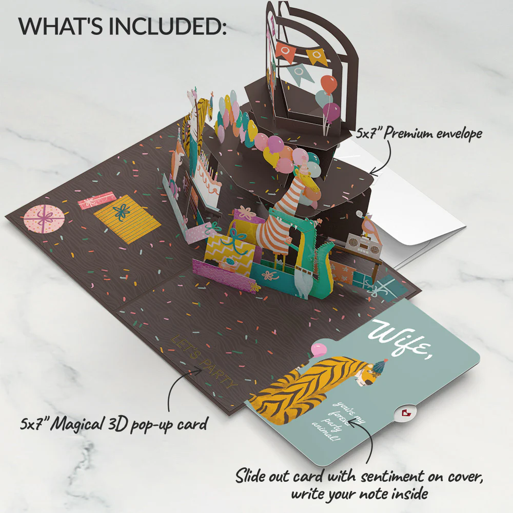 Party Animals Birthday Pop-Up Card and Sentiment Set for Wife - Image 2