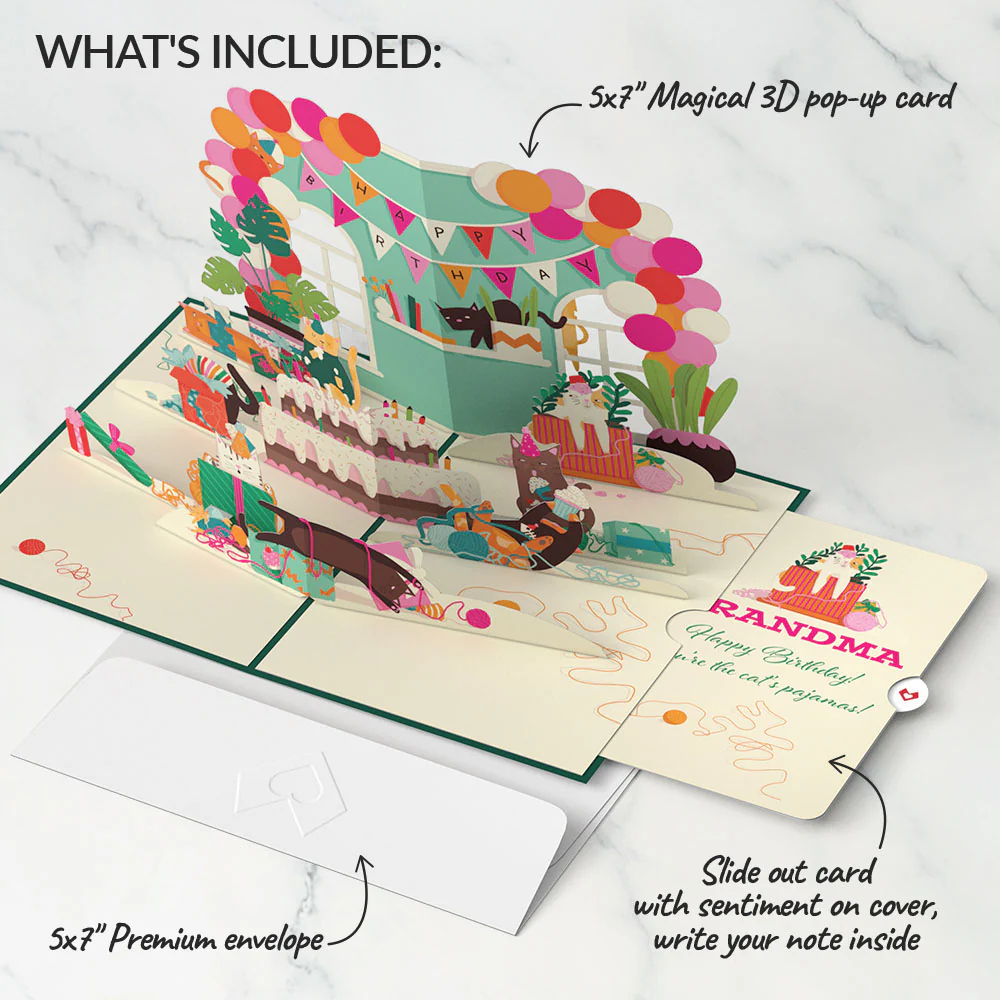 Party Cats Birthday Pop-Up Card and Sentiment Set for Grandma - Image 2