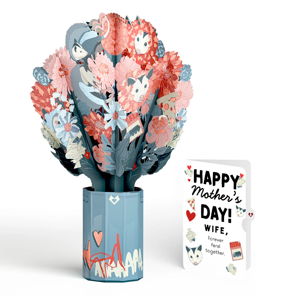 Party Possums Mother’s Day Glitter Bouquet and Sentiment Set for Wife