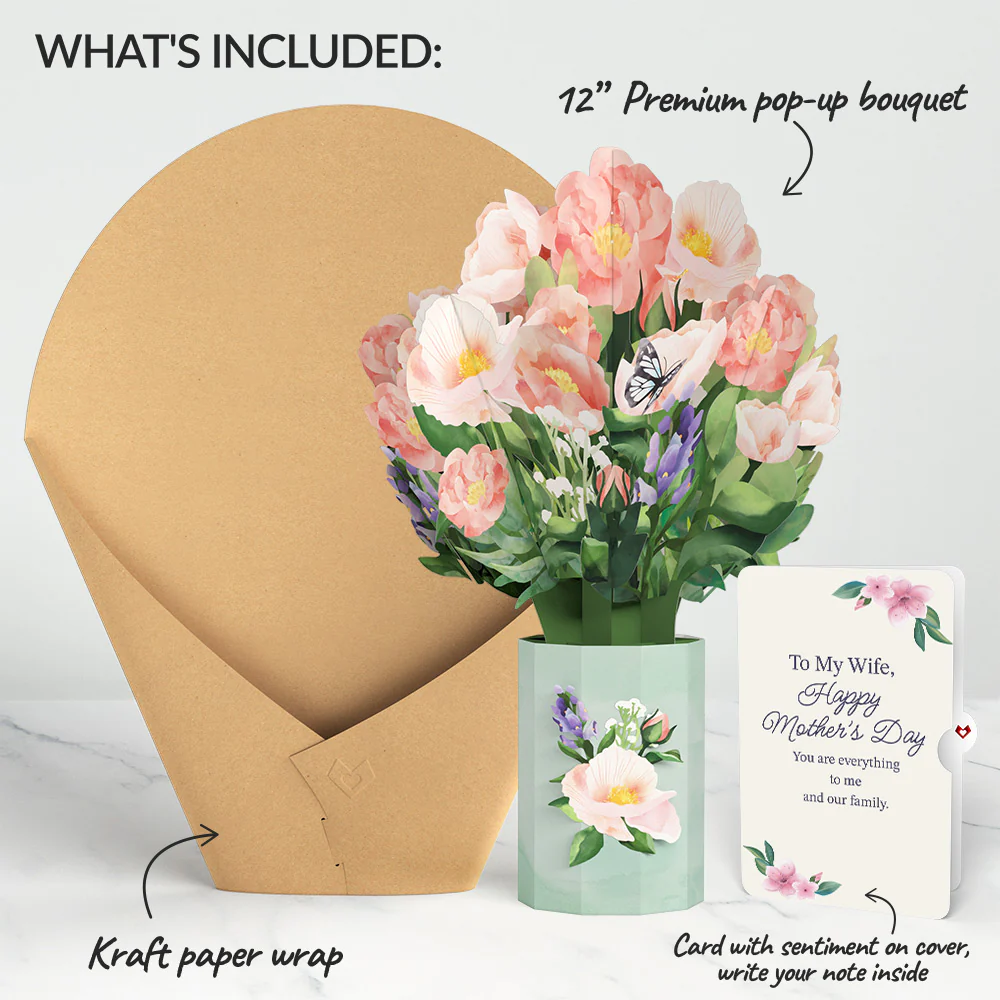 Peony Mother's Day Bouquet and Sentiment Set for Wife - Image 2