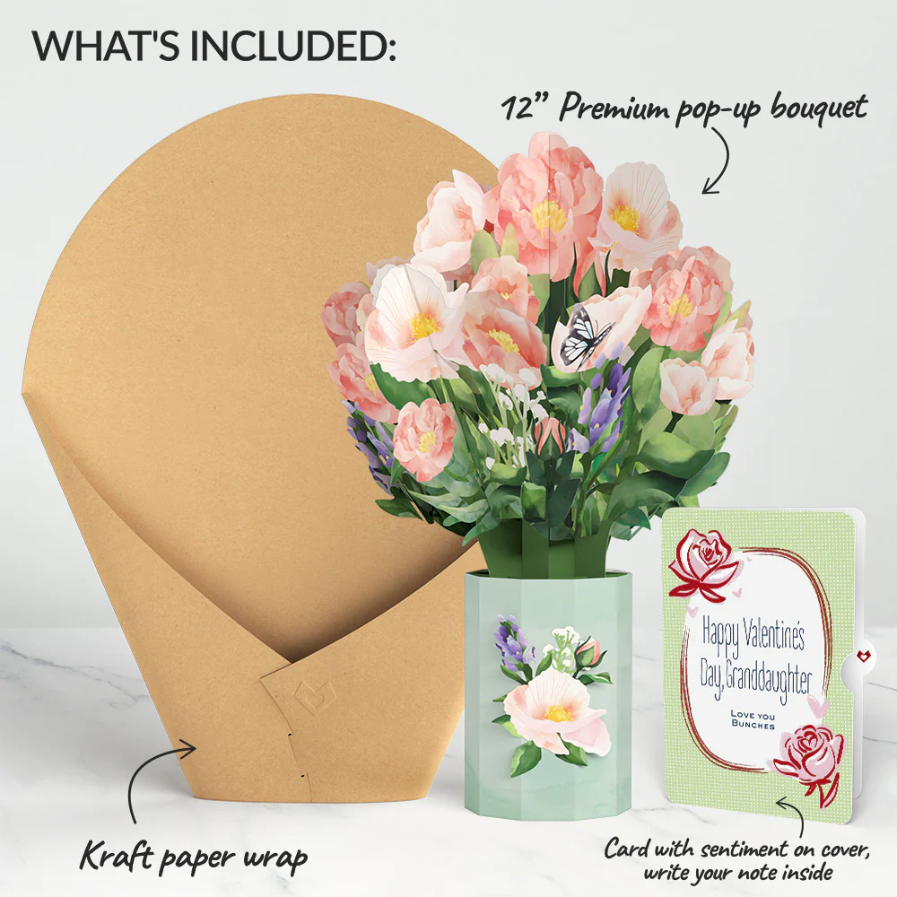 Peony Valentine Bouquet and Sentiment Set for Granddaughter - Image 2