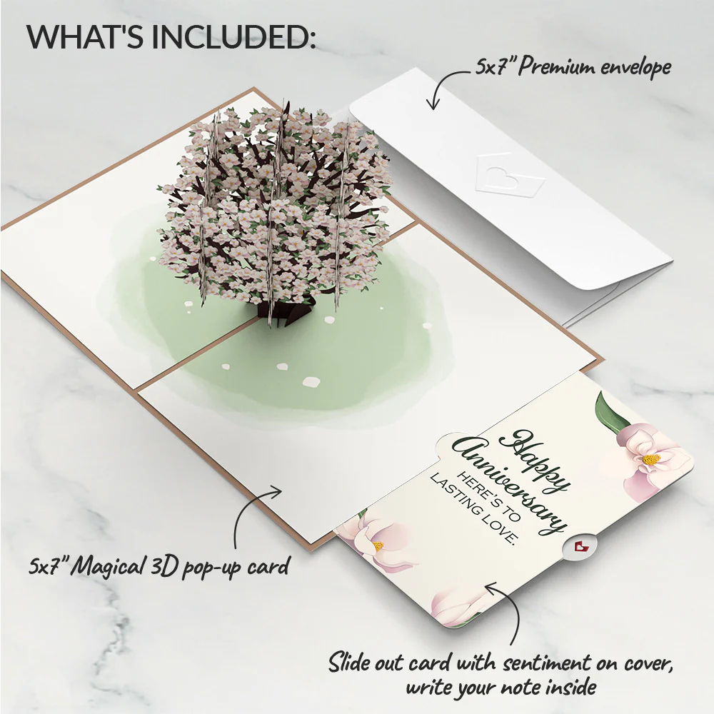 Pink Magnolia Tree Anniversary Pop-Up Card and Sentiment Set - Image 2