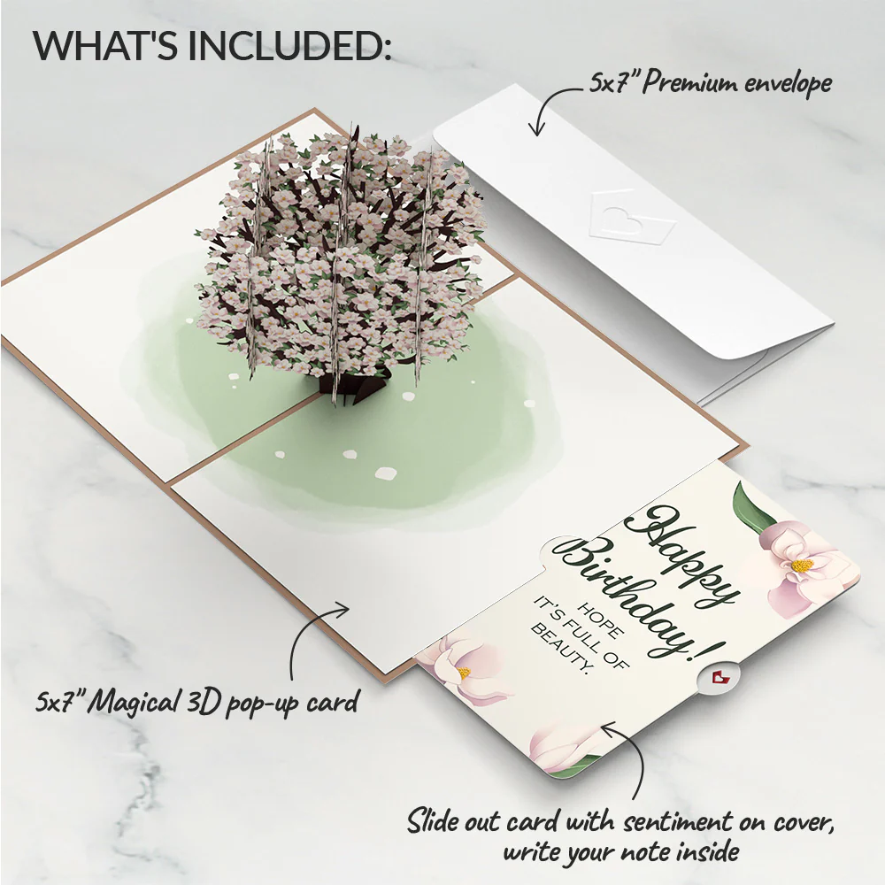 Pink Magnolia Tree Birthday Pop-Up Card and Sentiment Set - Image 2