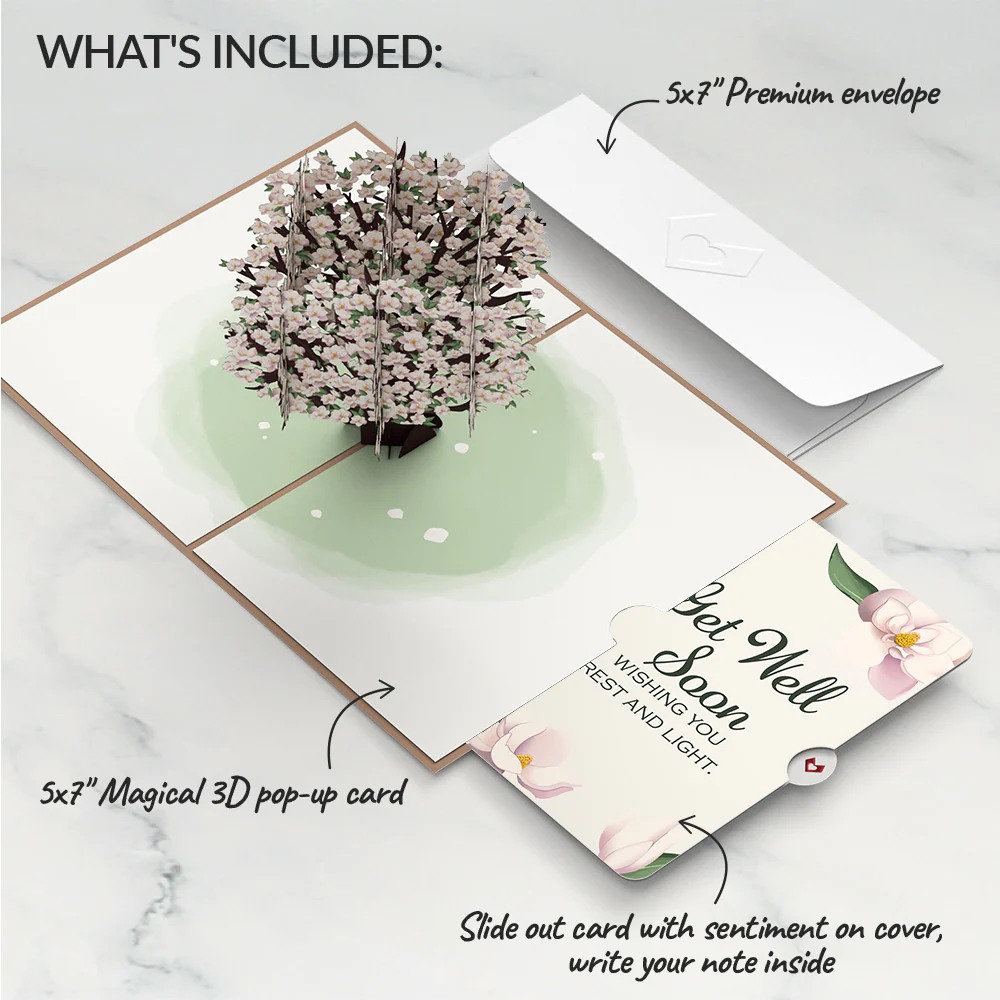 Pink Magnolia Tree Get Well Soon Pop-Up Card and Sentiment Set - Image 2