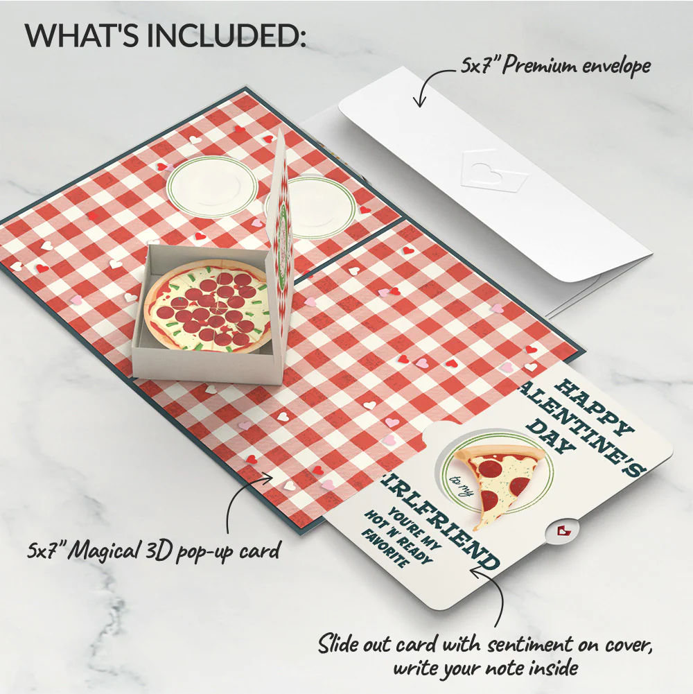 Pizza Love Valentine Pop-Up Card and Perfect Slice Sentiment Set for Girlfriend - Image 2
