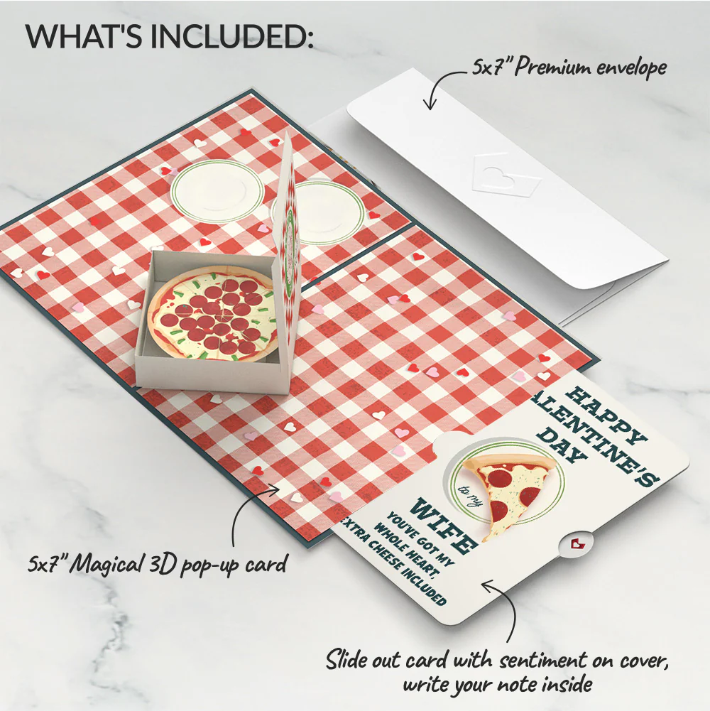 Pizza Love Valentine Pop-Up Card and Perfect Slice Sentiment Set for Wife - Image 2