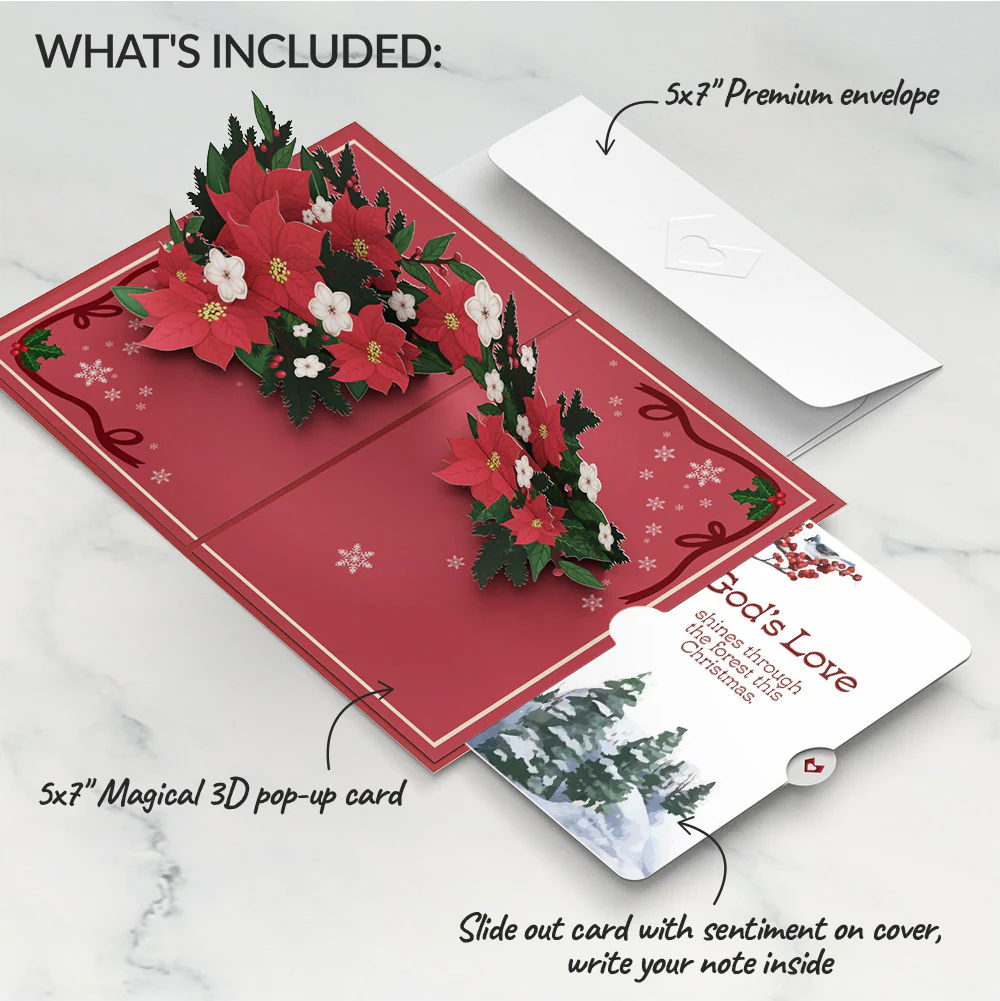 Poinsettia & Pine Christmas Pop-Up Card and God's Love Sentiment Set - Image 2