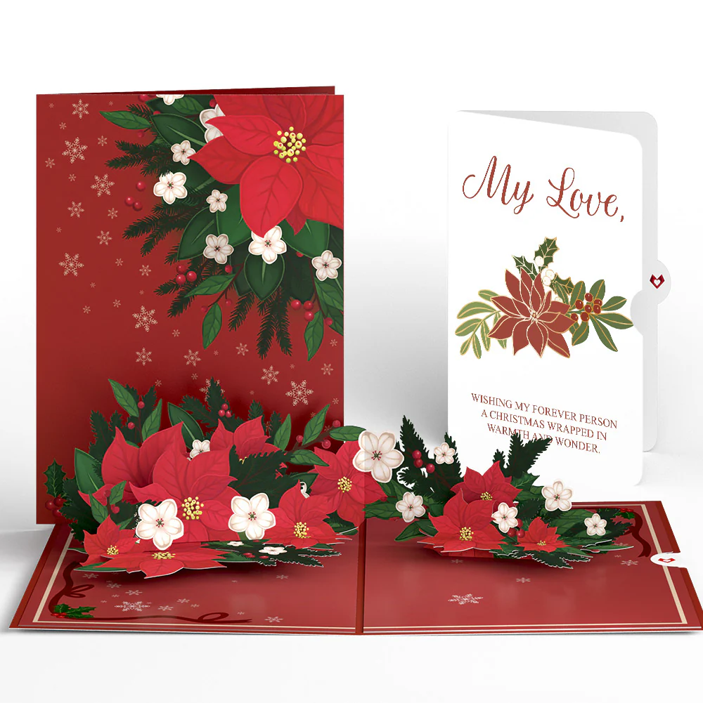 Poinsettia & Pine Love Pop-Up Card and Sentiment Set for Partner
