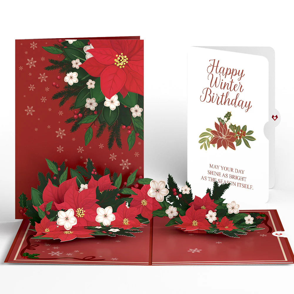 Poinsettia & Pine Winter Birthday Pop-Up Card and Sentiment Set