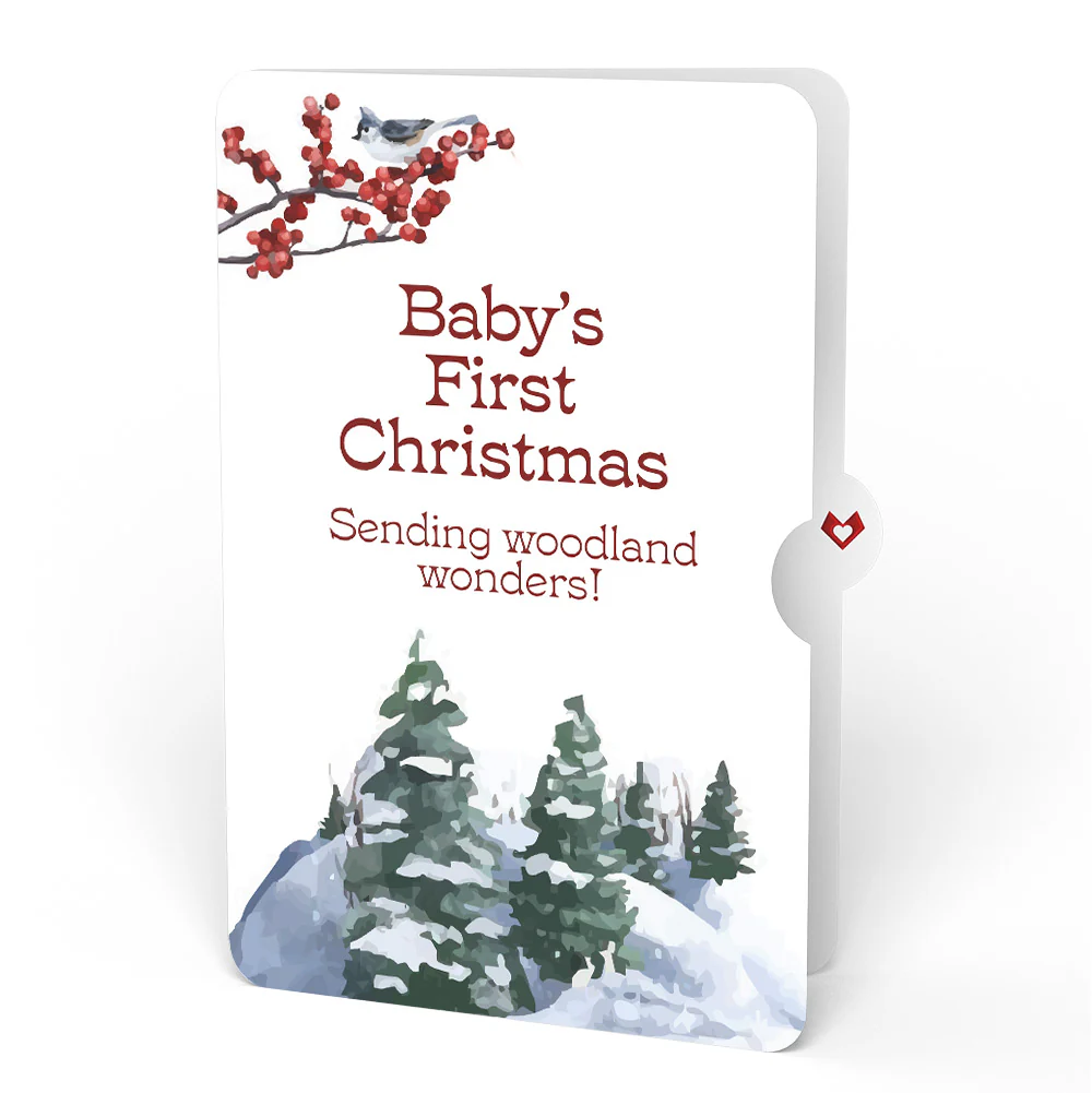 Poinsettia & Pine First Christmas Pop-Up Card and Sentiment Set for Baby - Image 4