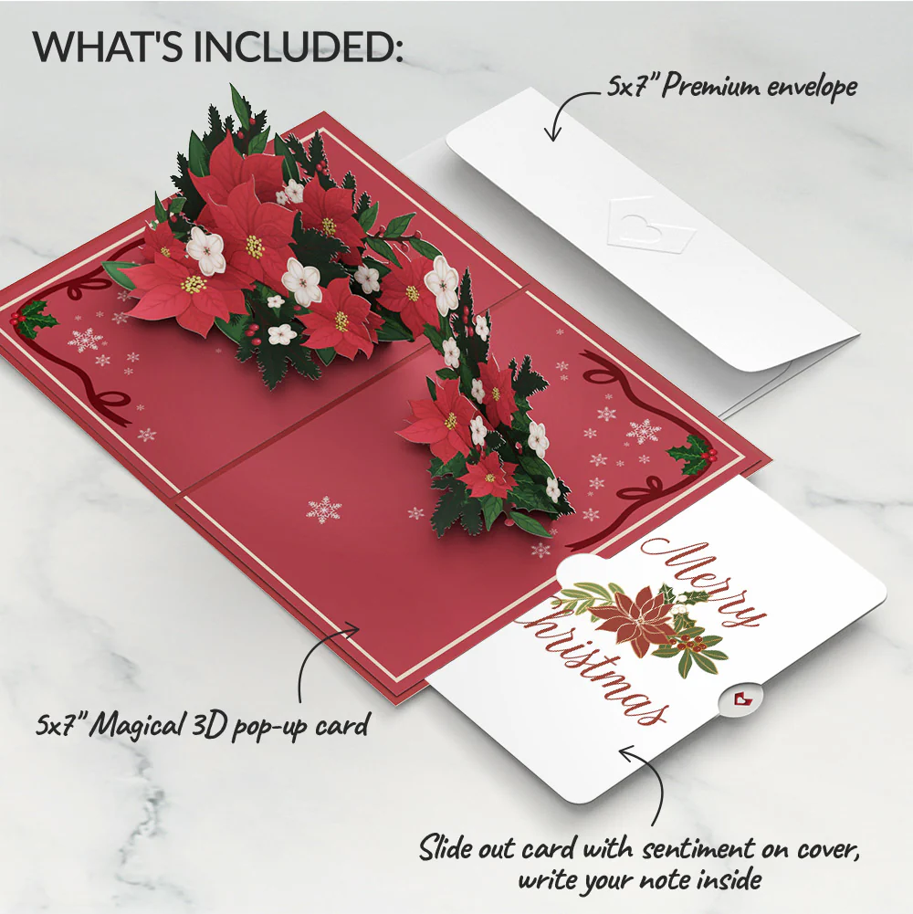 Poinsettia & Pine Pop-Up Card and Christmas Sentiment Set - Image 2