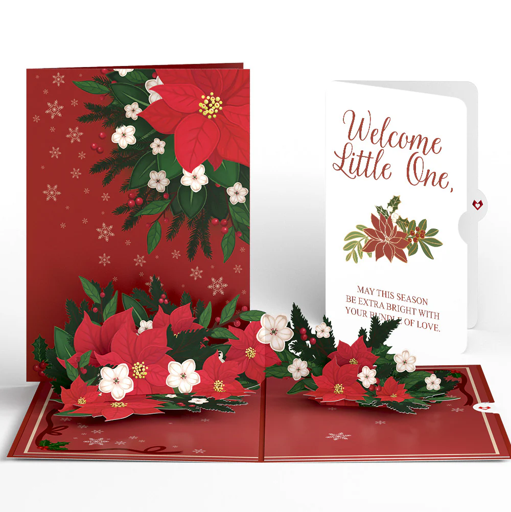 Poinsettia & Pine Christmas Pop-Up Card and Sentiment Set for Baby