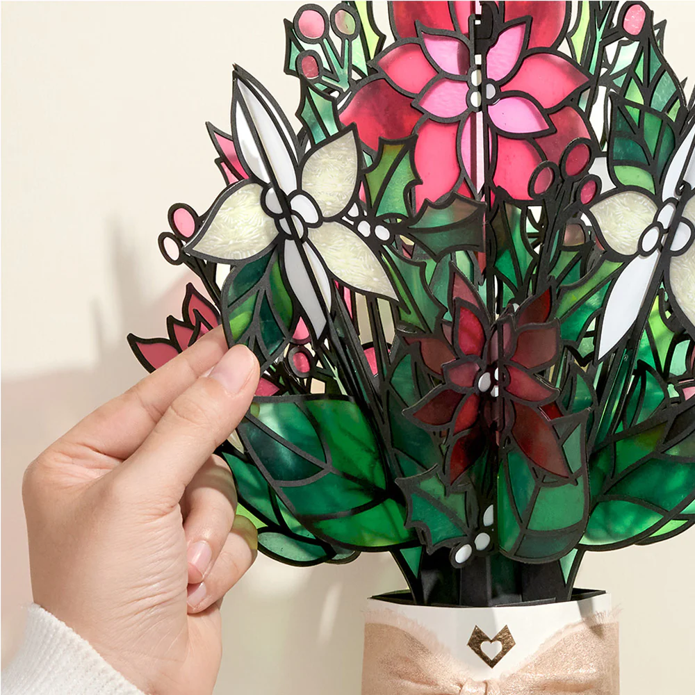 Poinsettia Shimmer Christmas Suncatcher Bouquet and Blessing Tree Sentiment Set - Image 3