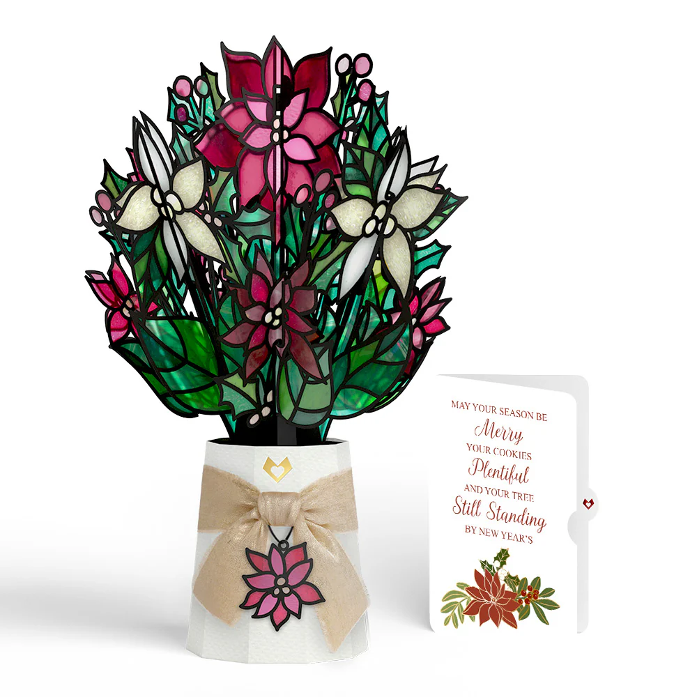 Poinsettia Shimmer Christmas Suncatcher Bouquet and Merry & Plentiful Sentiment Set