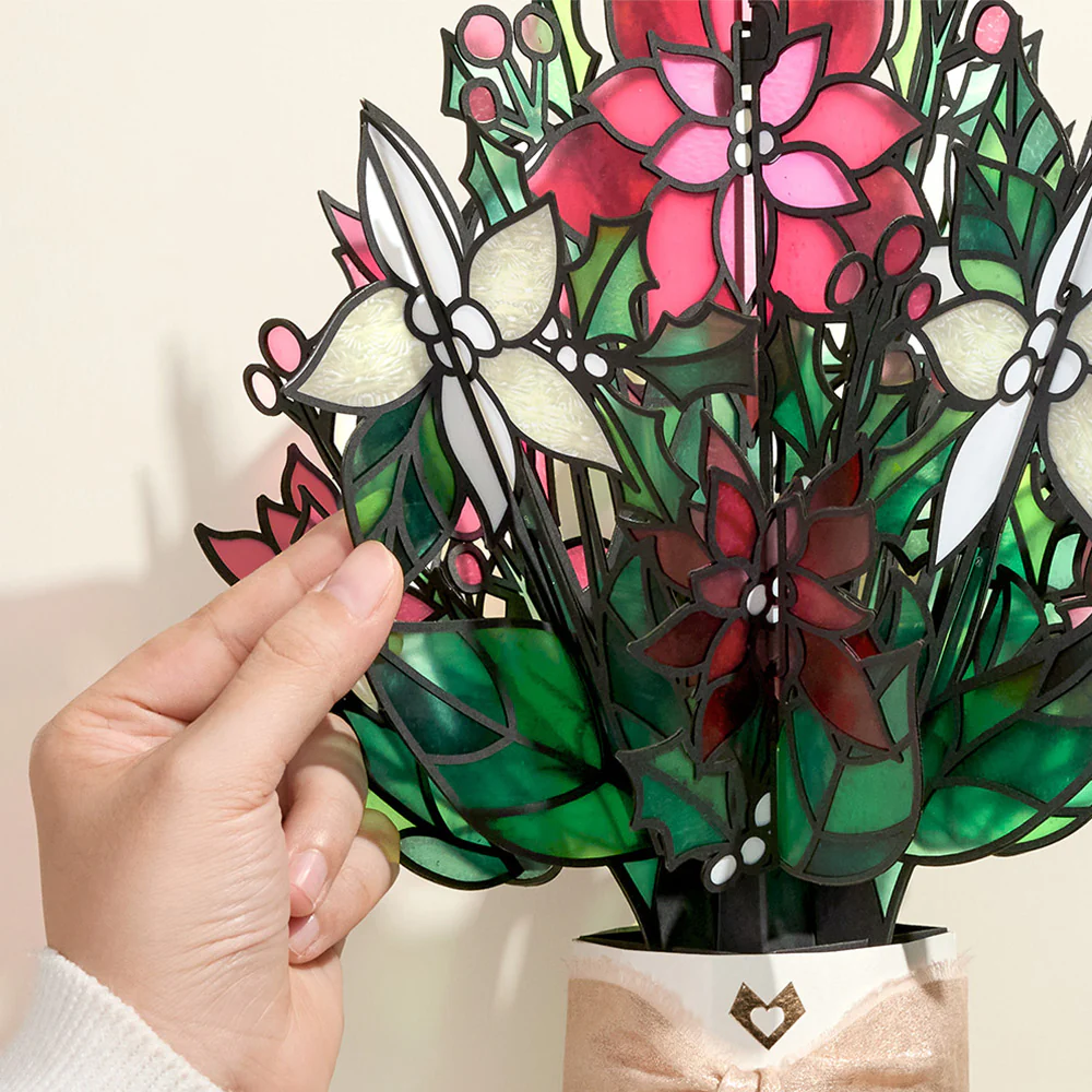 Poinsettia Shimmer Christmas Suncatcher Bouquet and Sentiment Set - Image 3