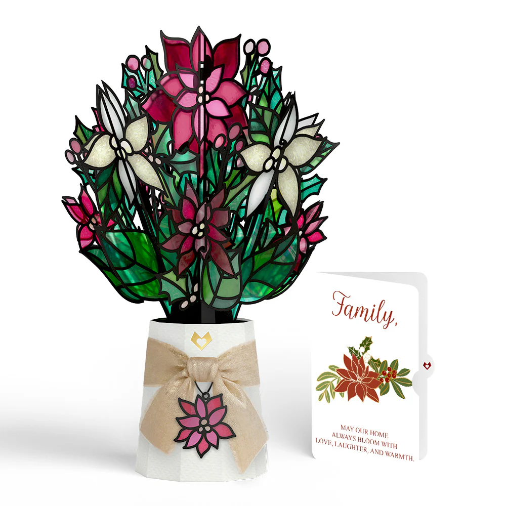 Poinsettia Shimmer Christmas Suncatcher Bouquet and Blooming Love Sentiment Set for Family