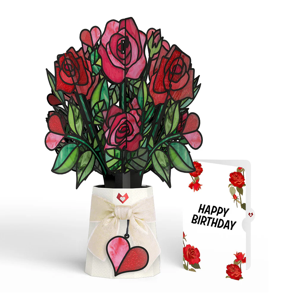 Radiant Rose Birthday Suncatcher Bouquet and Rose Blooms Sentiment Set