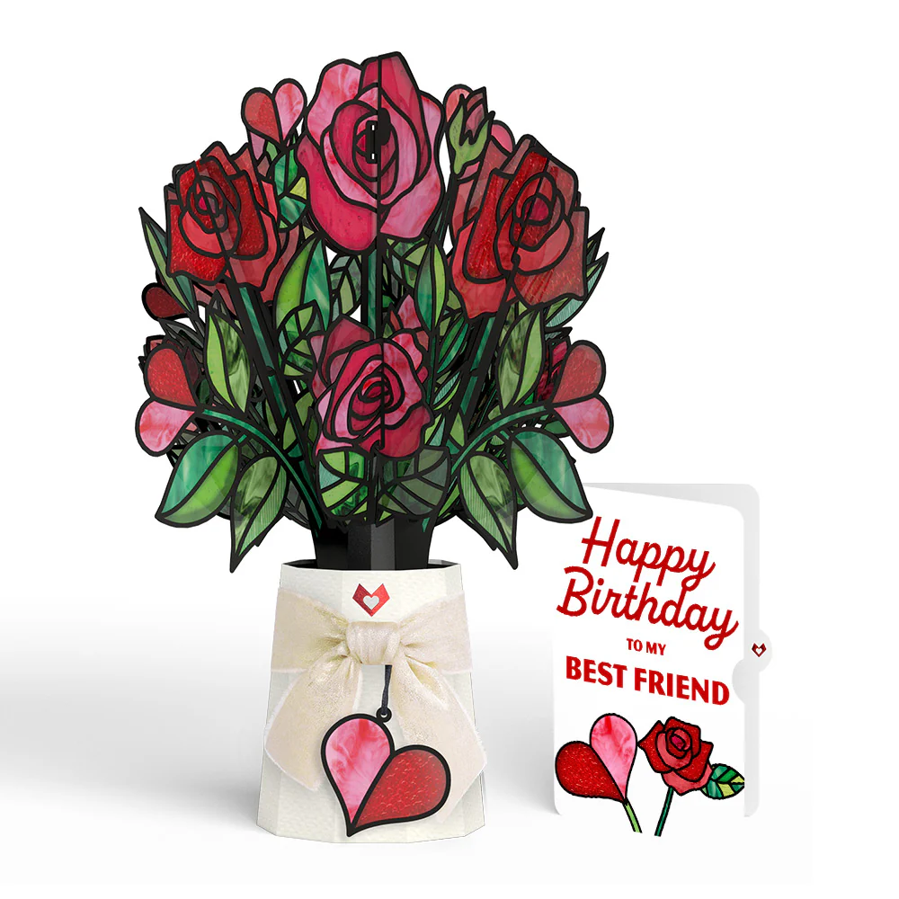 Radiant Rose Birthday Suncatcher Bouquet and Sentiment Set for Best Friend