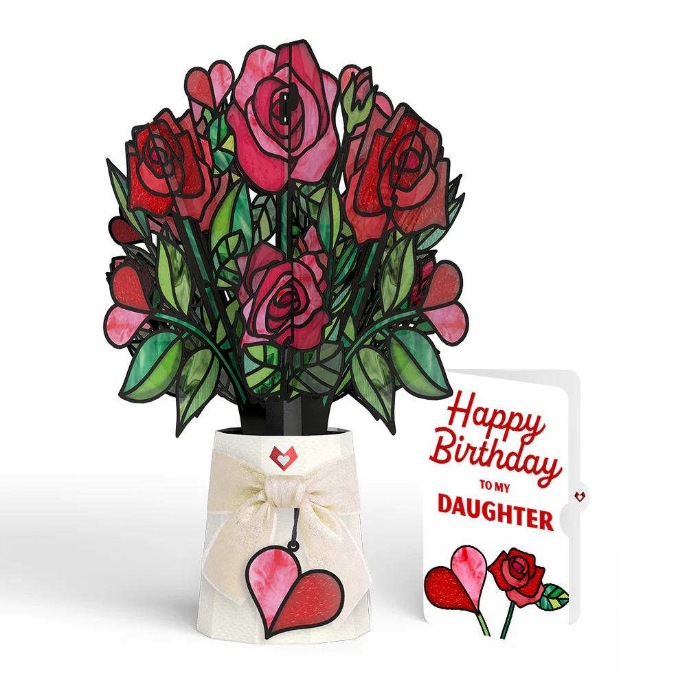 Radiant Rose Birthday Suncatcher Bouquet and Sentiment Set for Daughter