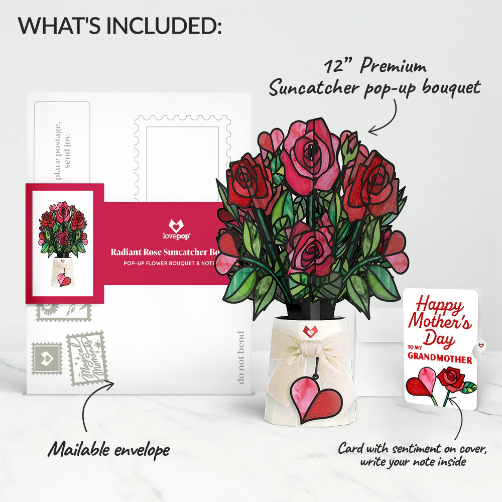 Radiant Rose Mother’s Day Suncatcher Bouquet and Sentiment Set for Grandmother - Image 2