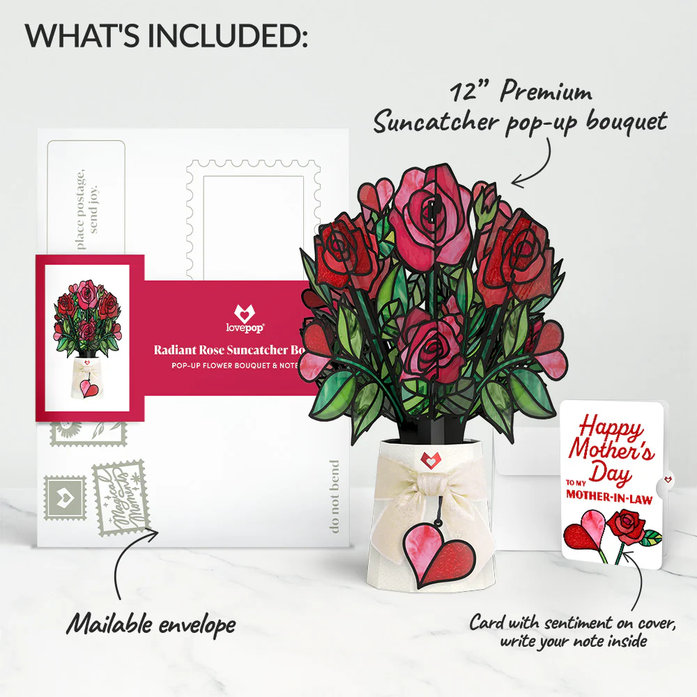 Radiant Rose Mother’s Day Suncatcher Bouquet and Sentiment Set for Mother-in-Law - Image 2