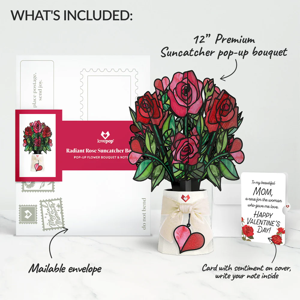 Radiant Rose Valentine Suncatcher Bouquet and Sentiment Set for Mom - Image 2