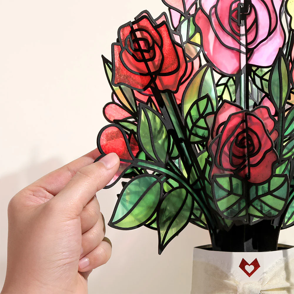 Radiant Rose Valentine Suncatcher Bouquet and Sentiment Set for Wife - Image 3