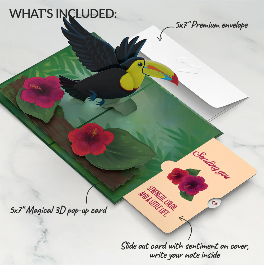 Rainforest Toucan Encouragement Pop-Up Card and Hibiscus Sentiment Set - Image 2