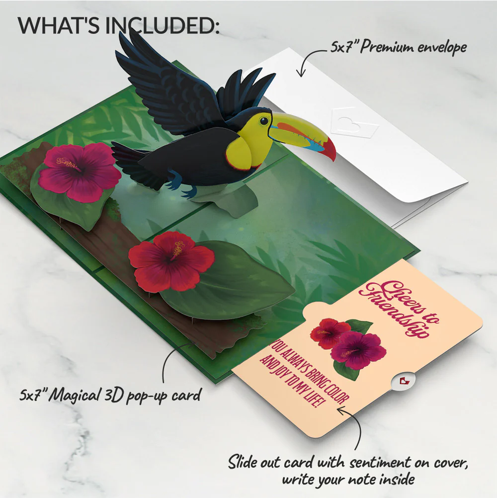 Rainforest Toucan Friendship Pop-Up Card and Hibiscus Sentiment Set - Image 2