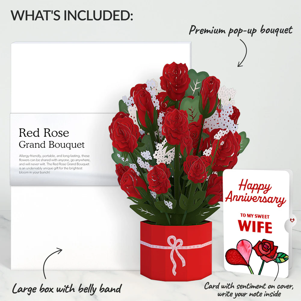 Red Rose Anniversary Grand Bouquet and Sentiment Set for Wife - Image 2